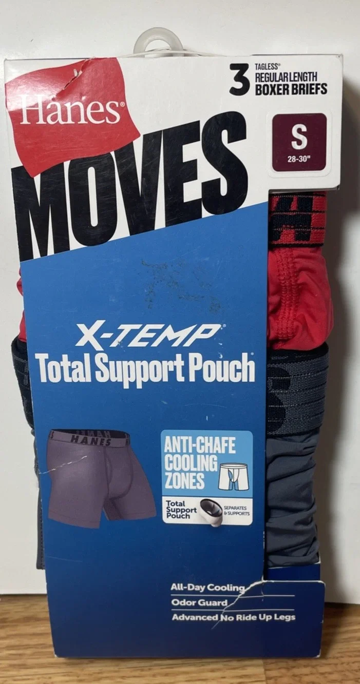Hanes Moves X-Temp Men's 3-Pack Boxer Briefs Size Small (28-30